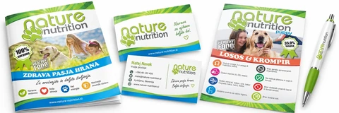 Digitalni tisk brošur, letakov in vizitk z zeleno grafično podobo Nature Nutrition