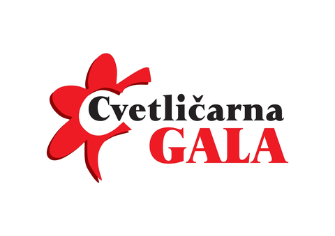 Logotip Cvetličarna Gala z rdečim cvetom