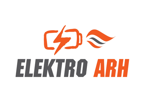 Logotip Elektro Arh z oranžnim simbolom