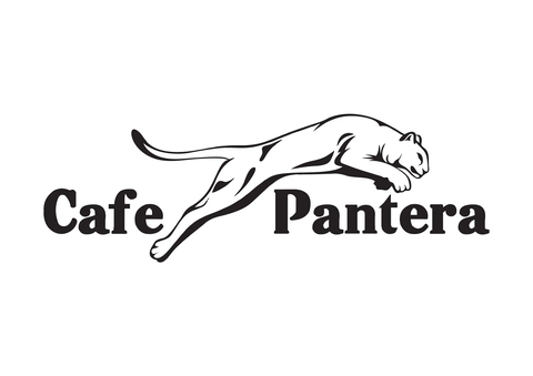 Logotip Cafe Pantera s silhueto živali