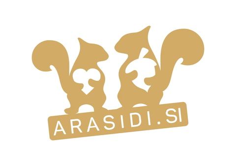 Logotip Arasidi.si z zlatima vevericama