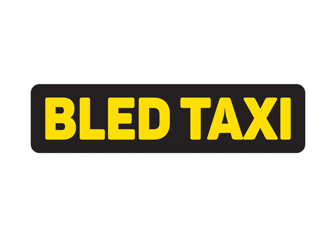 Logotip Bled Taxi v rumeno-črni izvedbi